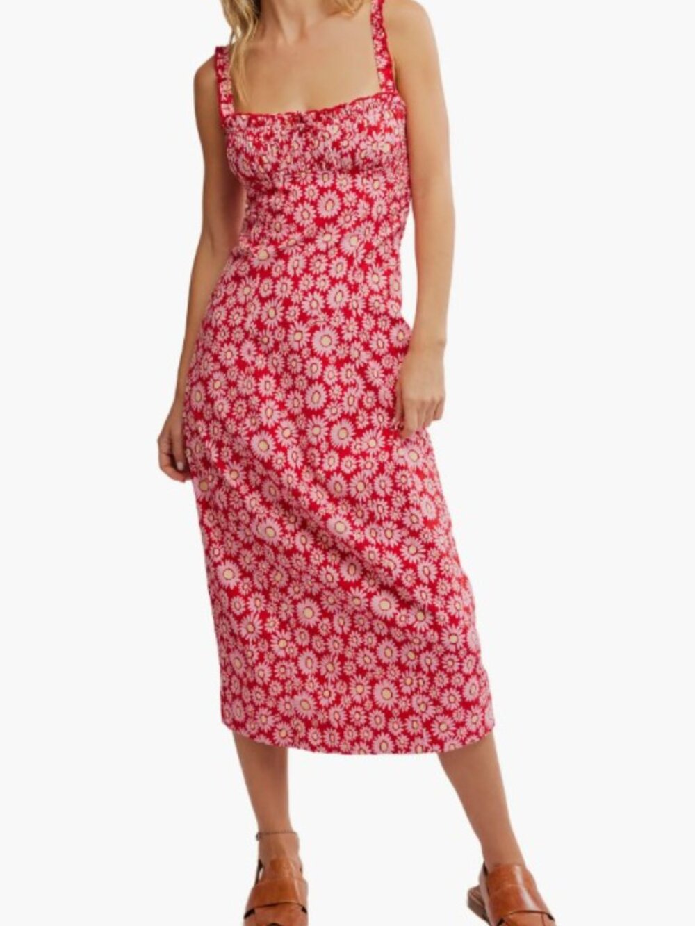Free People Lucinda Red Floral Print Midi Dress